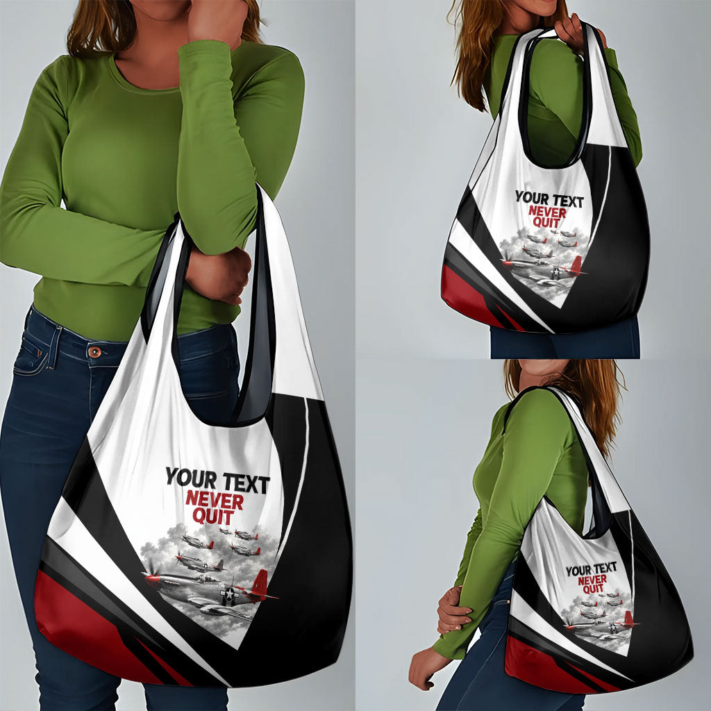 Personalized Tuskegee Airmen Grocery Bag Red Tails P-51 Mustang WWII Aviation Never Quit
