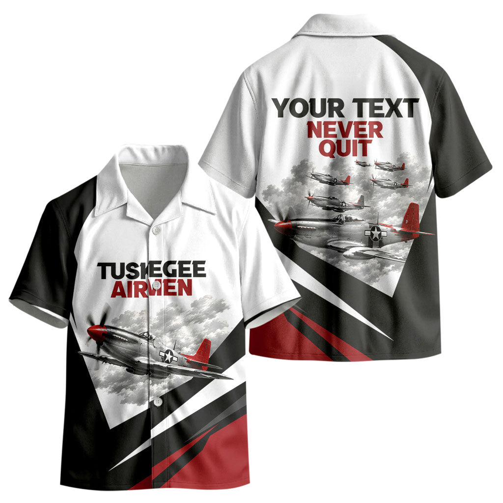 Personalized Tuskegee Airmen Kid Hawaiian Shirt Red Tails P-51 Mustang WWII Aviation Never Quit