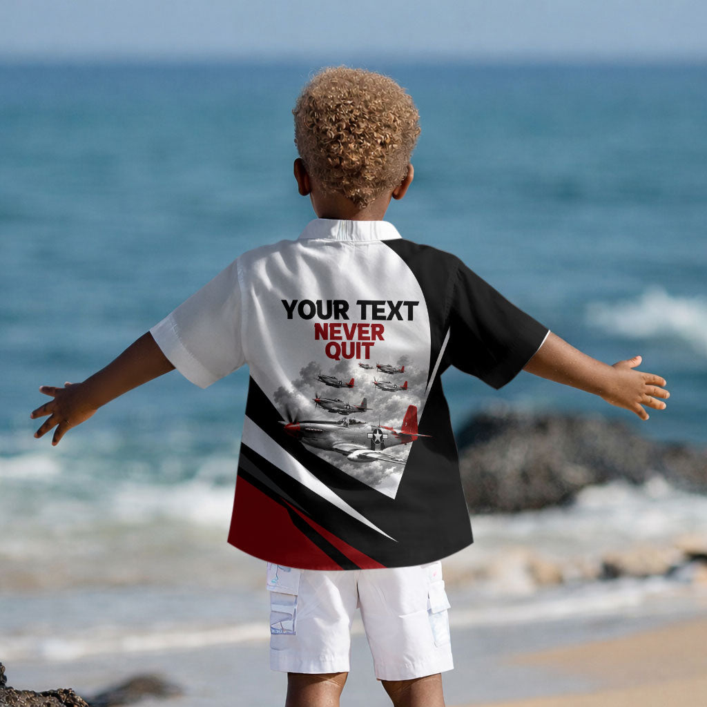 Personalized Tuskegee Airmen Kid Hawaiian Shirt Red Tails P-51 Mustang WWII Aviation Never Quit