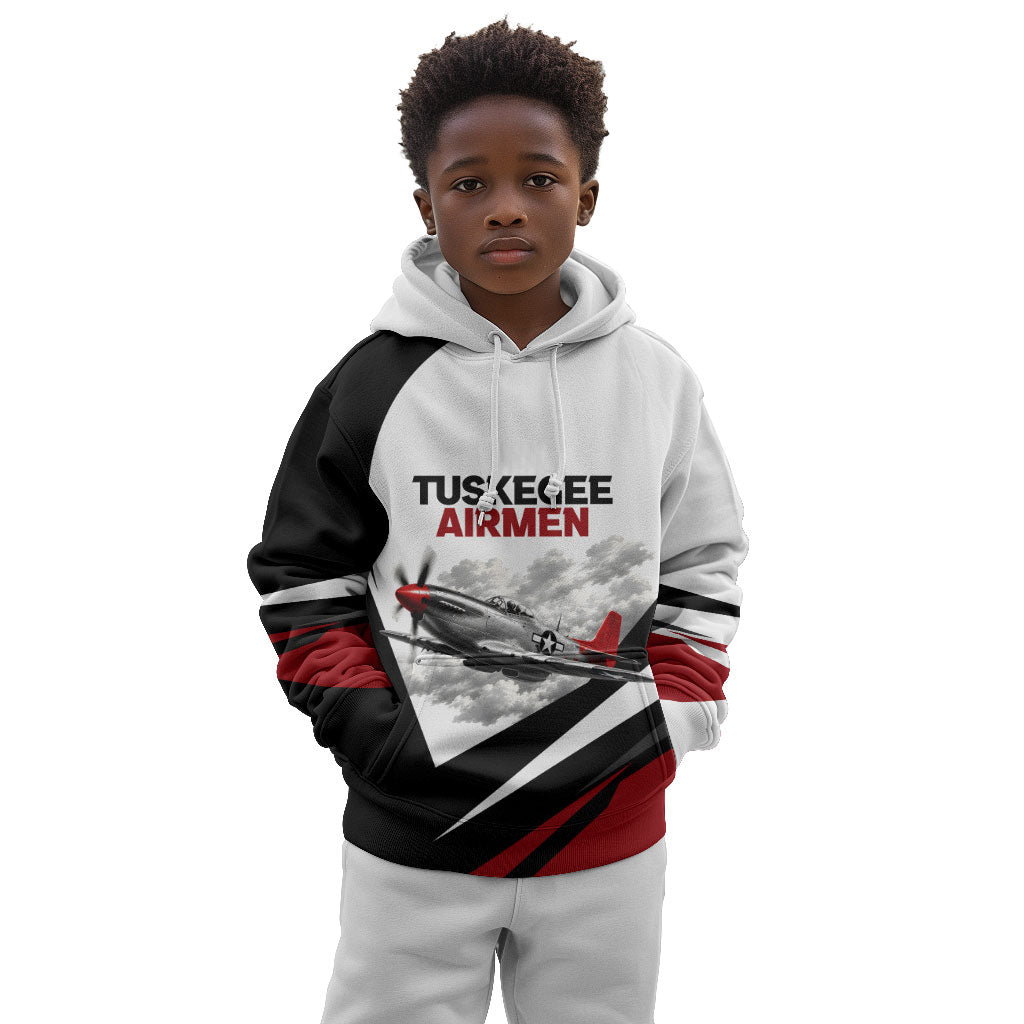 Personalized Tuskegee Airmen Kid Hoodie Red Tails P-51 Mustang WWII Aviation Never Quit
