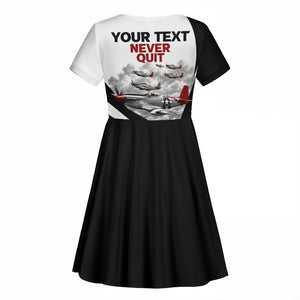 Personalized Tuskegee Airmen Kid Short Sleeve Dress Red Tails P-51 Mustang WWII Aviation Never Quit