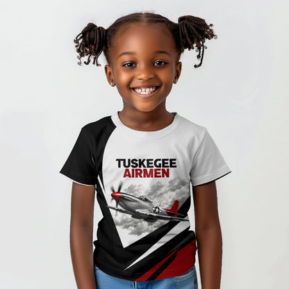 Personalized Tuskegee Airmen Kid T shirt Red Tails P-51 Mustang WWII Aviation Never Quit
