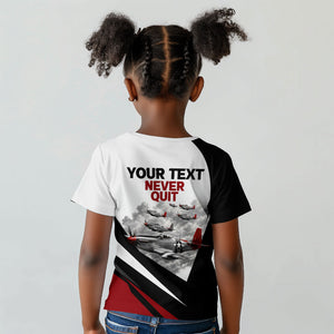 Personalized Tuskegee Airmen Kid T shirt Red Tails P-51 Mustang WWII Aviation Never Quit