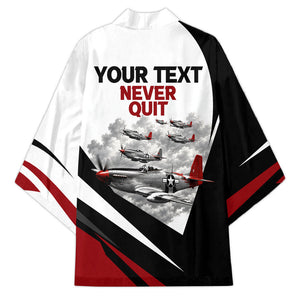 Personalized Tuskegee Airmen Kimono Red Tails P-51 Mustang WWII Aviation Never Quit