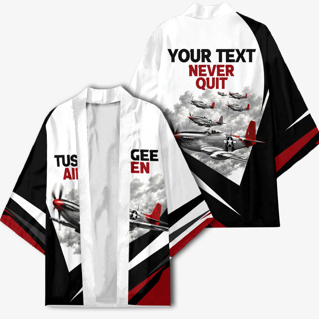 Personalized Tuskegee Airmen Kimono Red Tails P-51 Mustang WWII Aviation Never Quit