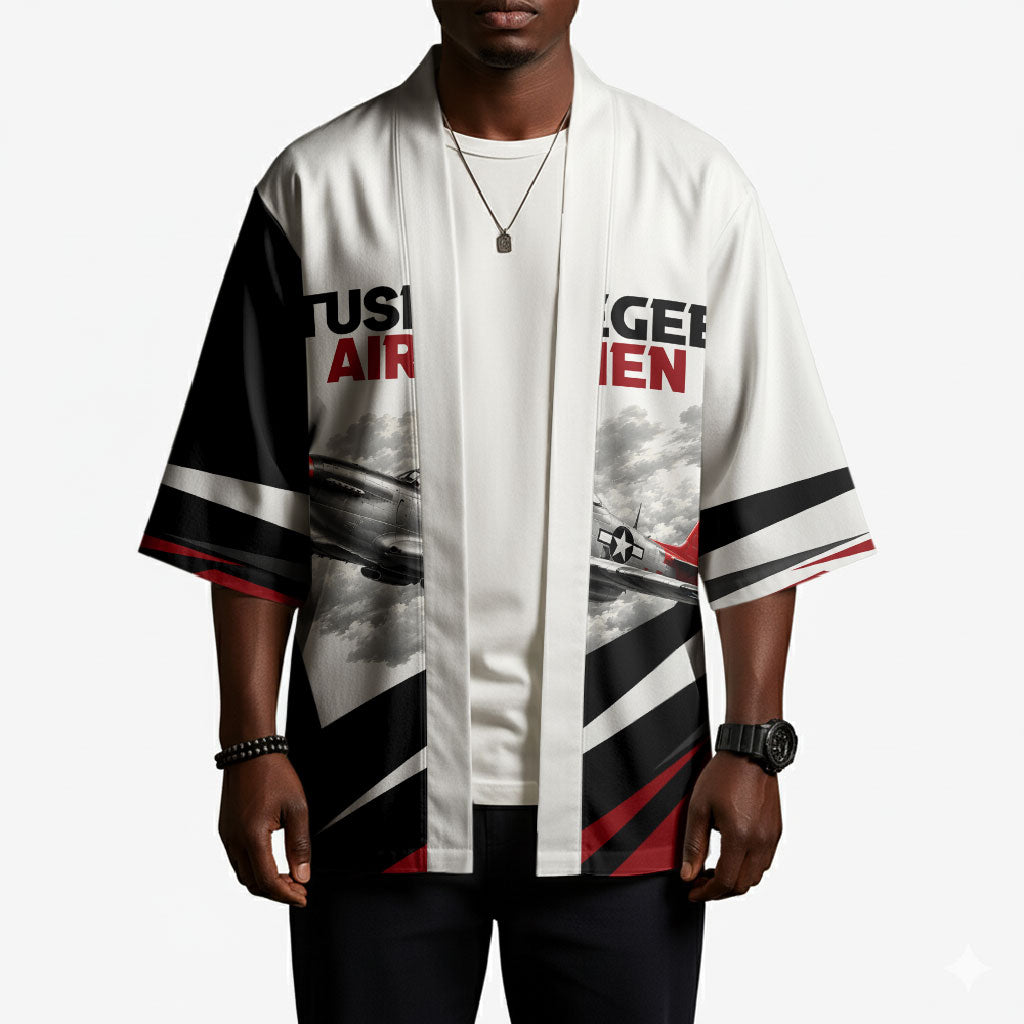 Personalized Tuskegee Airmen Kimono Red Tails P-51 Mustang WWII Aviation Never Quit
