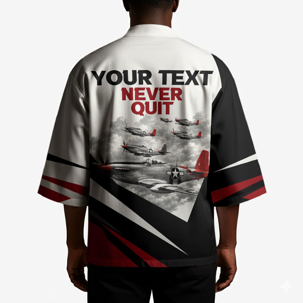 Personalized Tuskegee Airmen Kimono Red Tails P-51 Mustang WWII Aviation Never Quit
