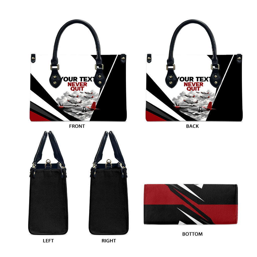 Personalized Tuskegee Airmen Leather Bag Red Tails P-51 Mustang WWII Aviation Never Quit