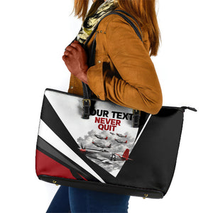 Personalized Tuskegee Airmen Leather Tote Bag Red Tails P-51 Mustang WWII Aviation Never Quit