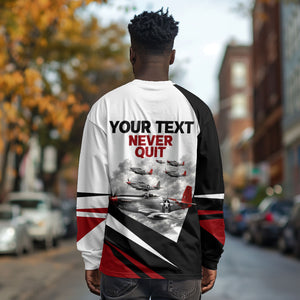 Personalized Tuskegee Airmen Long Sleeve Shirt Red Tails P-51 Mustang WWII Aviation Never Quit