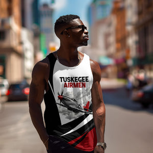 Personalized Tuskegee Airmen Men Tank Top Red Tails P-51 Mustang WWII Aviation Never Quit