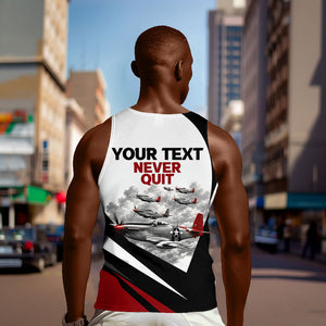 Personalized Tuskegee Airmen Men Tank Top Red Tails P-51 Mustang WWII Aviation Never Quit