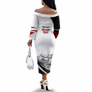 Personalized Tuskegee Airmen Off The Shoulder Long Sleeve Dress Red Tails P-51 Mustang WWII Aviation Never Quit
