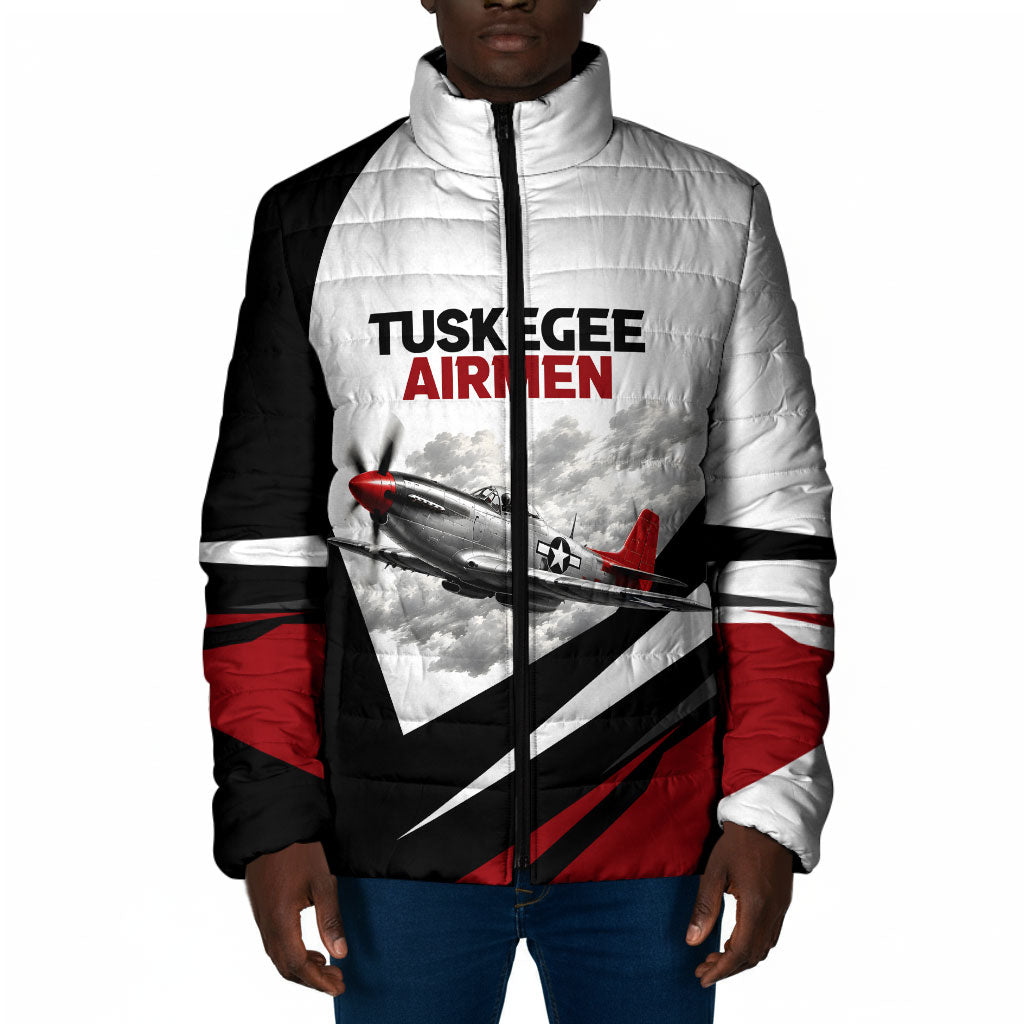 Personalized Tuskegee Airmen Padded Jacket Red Tails P-51 Mustang WWII Aviation Never Quit