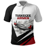 Personalized Tuskegee Airmen Polo Shirt Red Tails P-51 Mustang WWII Aviation Never Quit
