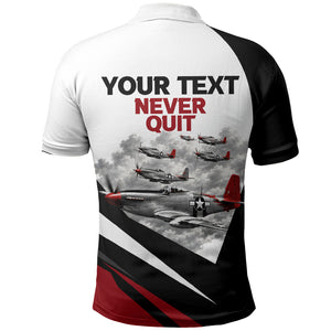 Personalized Tuskegee Airmen Polo Shirt Red Tails P-51 Mustang WWII Aviation Never Quit