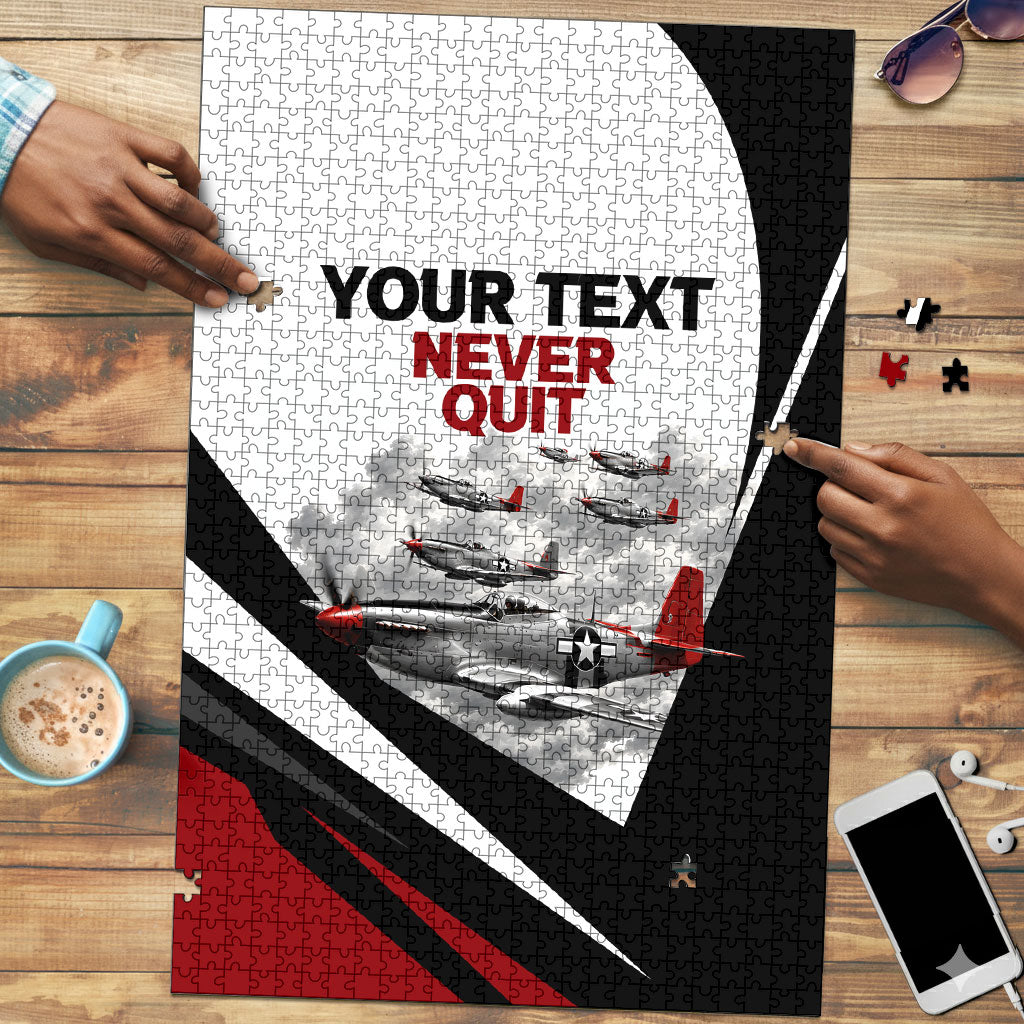 Personalized Tuskegee Airmen Puzzle Red Tails P-51 Mustang WWII Aviation Never Quit