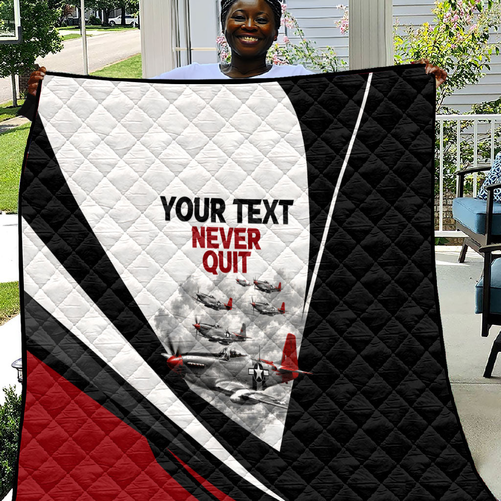 Personalized Tuskegee Airmen Quilt Red Tails P-51 Mustang WWII Aviation Never Quit