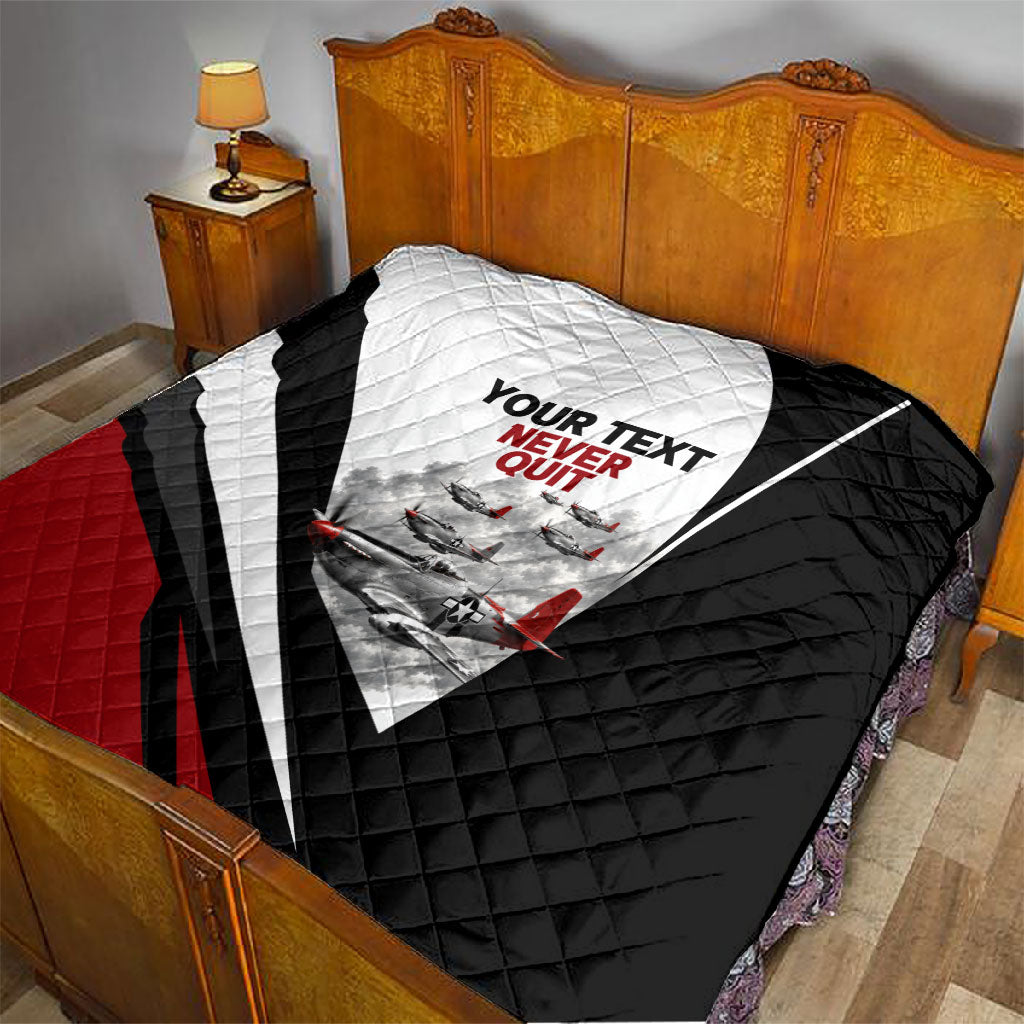 Personalized Tuskegee Airmen Quilt Red Tails P-51 Mustang WWII Aviation Never Quit