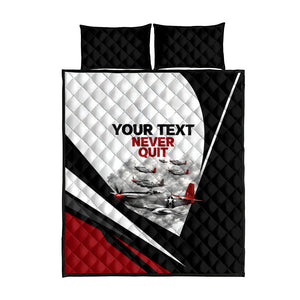 Personalized Tuskegee Airmen Quilt Bed Set Red Tails P-51 Mustang WWII Aviation Never Quit