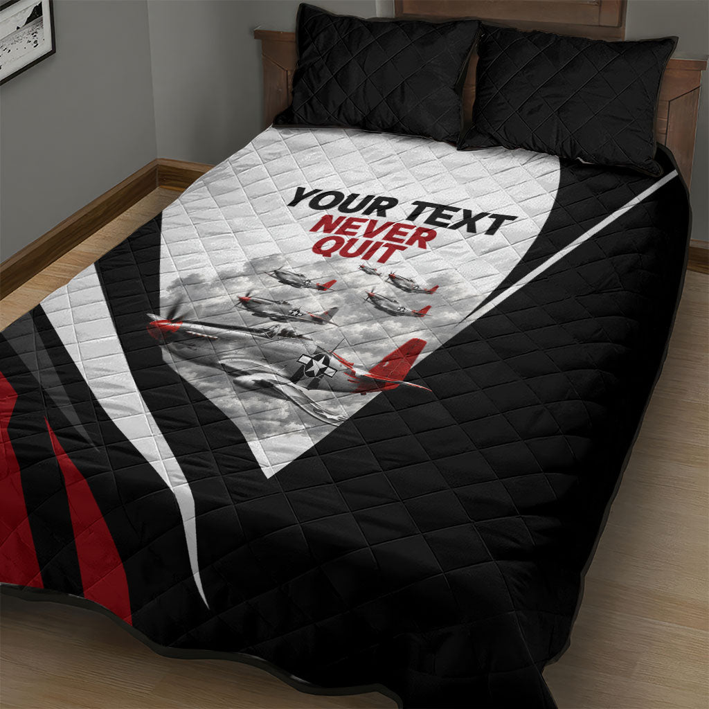 Personalized Tuskegee Airmen Quilt Bed Set Red Tails P-51 Mustang WWII Aviation Never Quit
