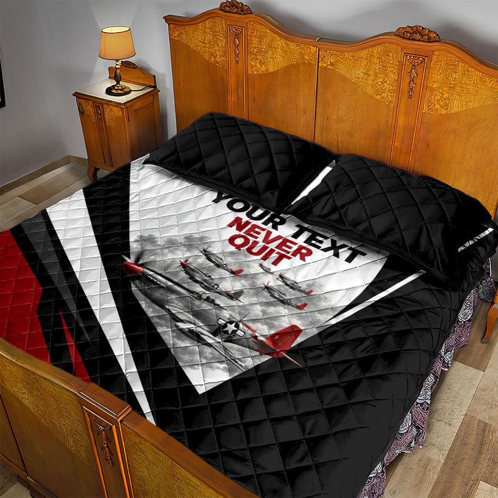 Personalized Tuskegee Airmen Quilt Bed Set Red Tails P-51 Mustang WWII Aviation Never Quit