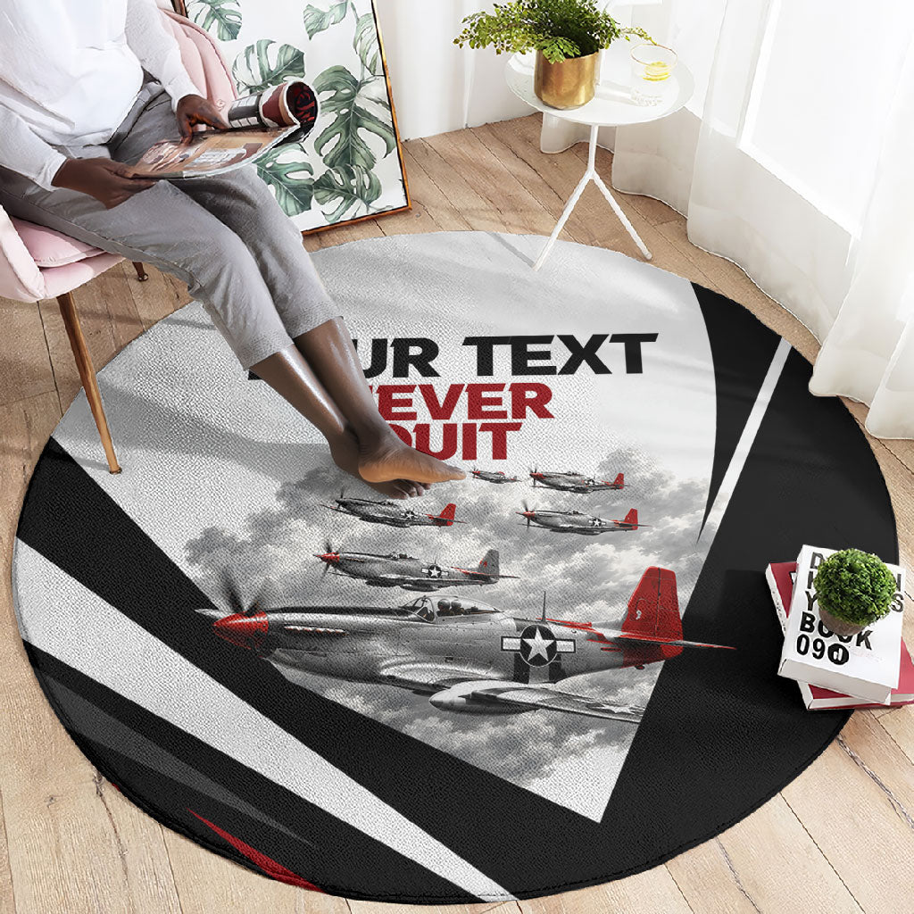 Personalized Tuskegee Airmen Round Carpet Red Tails P-51 Mustang WWII Aviation Never Quit