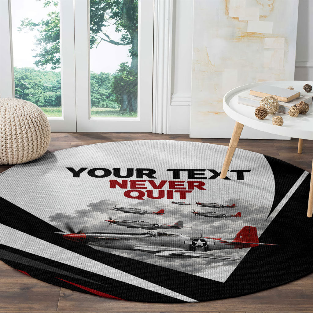 Personalized Tuskegee Airmen Round Carpet Red Tails P-51 Mustang WWII Aviation Never Quit