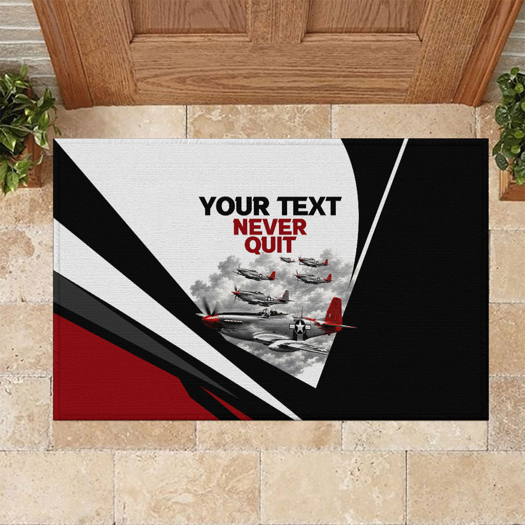 Personalized Tuskegee Airmen Rubber Doormat Red Tails P-51 Mustang WWII Aviation Never Quit