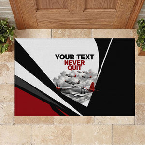 Personalized Tuskegee Airmen Rubber Doormat Red Tails P-51 Mustang WWII Aviation Never Quit
