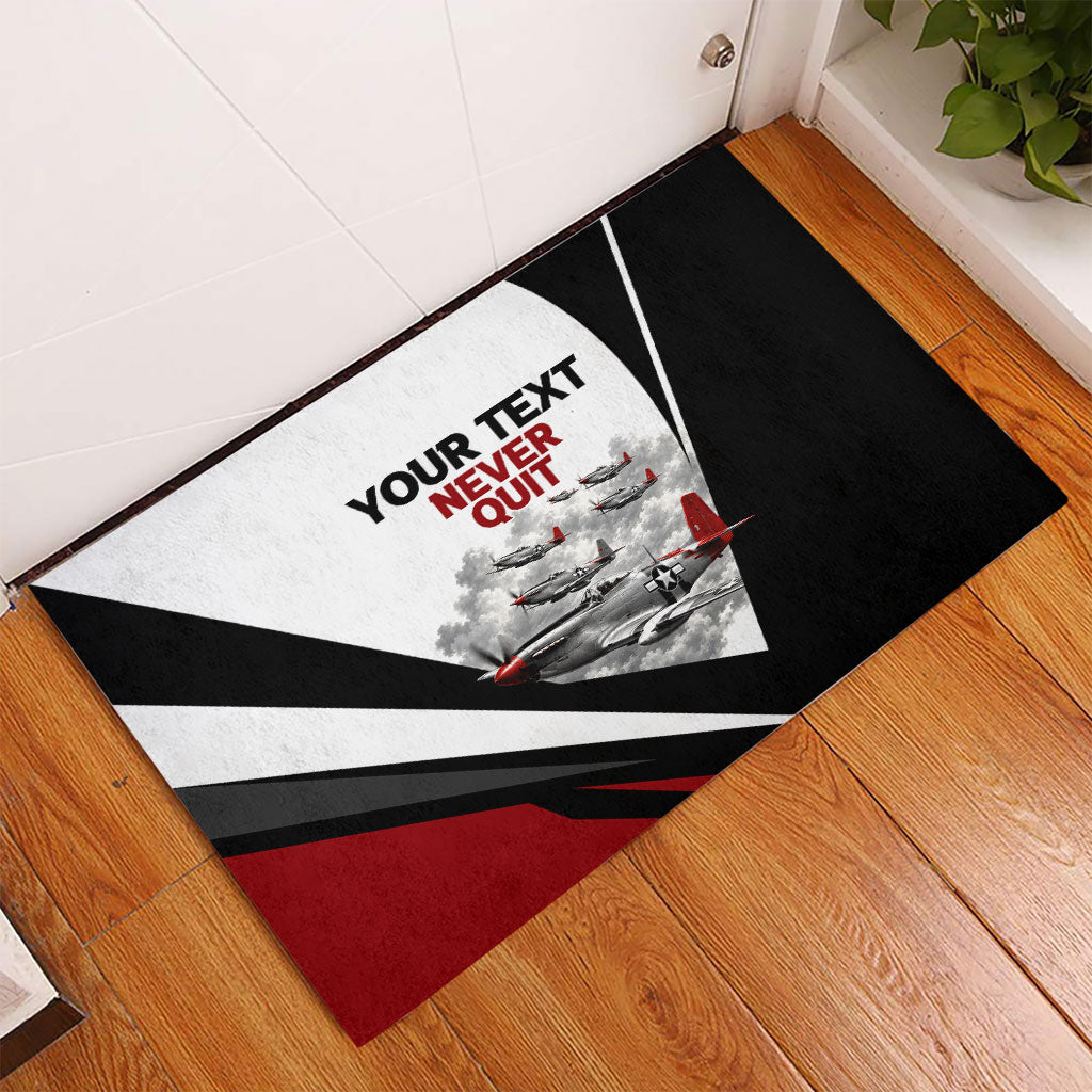Personalized Tuskegee Airmen Rubber Doormat Red Tails P-51 Mustang WWII Aviation Never Quit