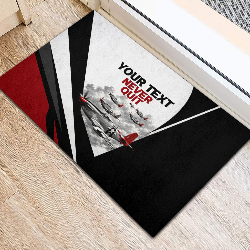Personalized Tuskegee Airmen Rubber Doormat Red Tails P-51 Mustang WWII Aviation Never Quit