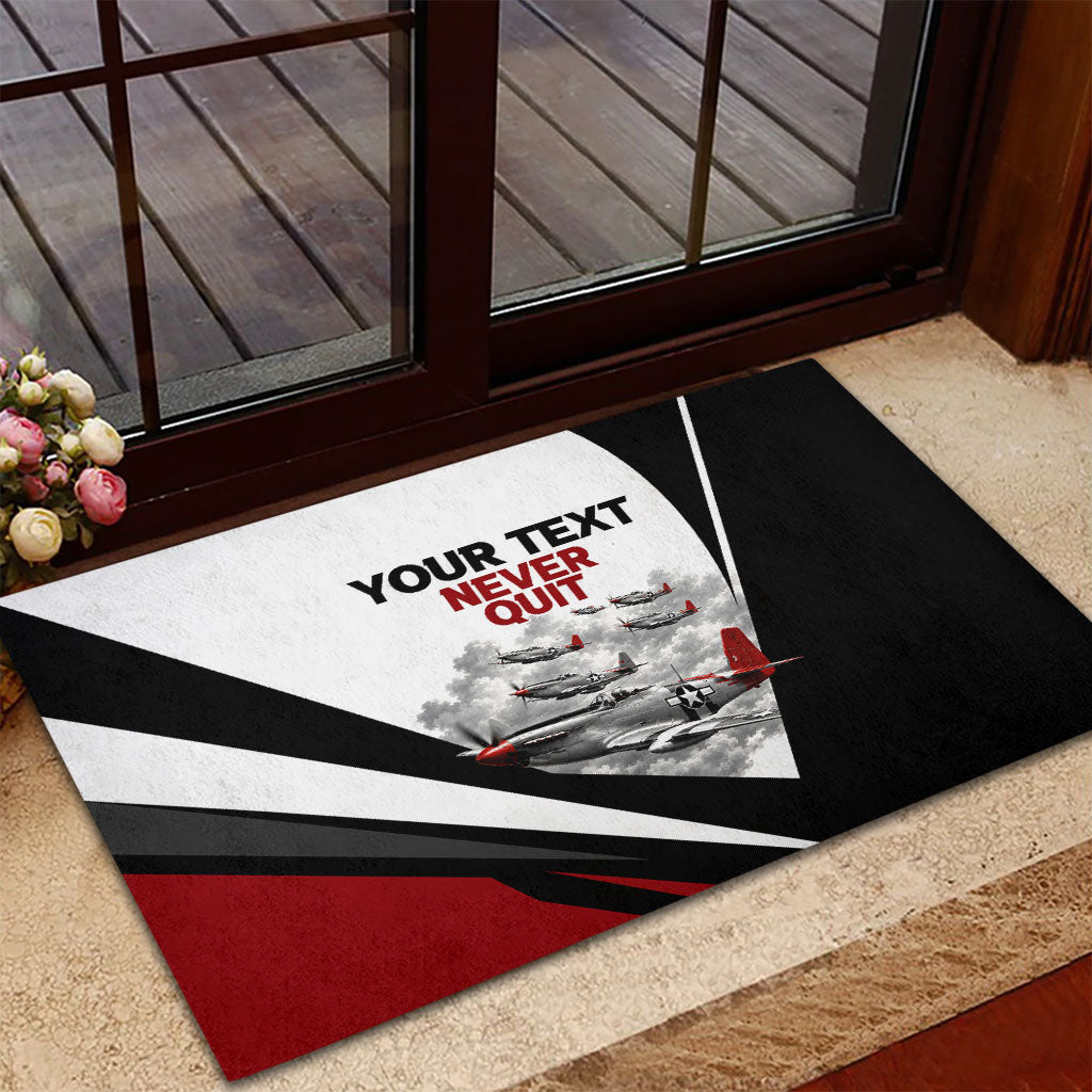 Personalized Tuskegee Airmen Rubber Doormat Red Tails P-51 Mustang WWII Aviation Never Quit