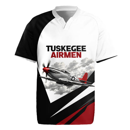 Personalized Tuskegee Airmen Rugby Jersey Red Tails P-51 Mustang WWII Aviation Never Quit