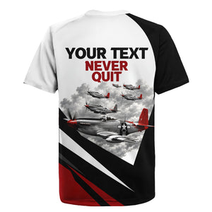 Personalized Tuskegee Airmen Rugby Jersey Red Tails P-51 Mustang WWII Aviation Never Quit