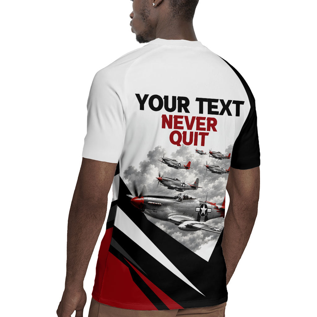 Personalized Tuskegee Airmen Rugby Jersey Red Tails P-51 Mustang WWII Aviation Never Quit