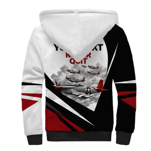 Personalized Tuskegee Airmen Sherpa Hoodie Red Tails P-51 Mustang WWII Aviation Never Quit