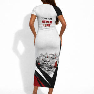 Personalized Tuskegee Airmen Short Sleeve Bodycon Dress Red Tails P-51 Mustang WWII Aviation Never Quit