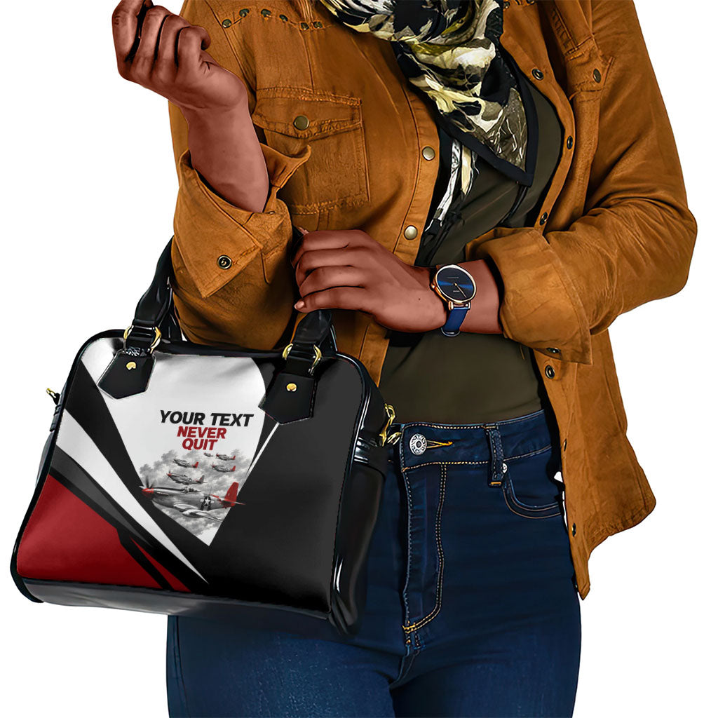 Personalized Tuskegee Airmen Shoulder Handbag Red Tails P-51 Mustang WWII Aviation Never Quit