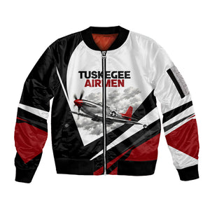 Personalized Tuskegee Airmen Sleeve Zip Bomber Jacket Red Tails P-51 Mustang WWII Aviation Never Quit