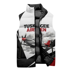 Personalized Tuskegee Airmen Sleeveless Puffer Jacket Red Tails P-51 Mustang WWII Aviation Never Quit