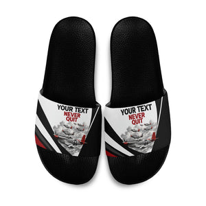 Personalized Tuskegee Airmen Slide Sandals Red Tails P-51 Mustang WWII Aviation Never Quit