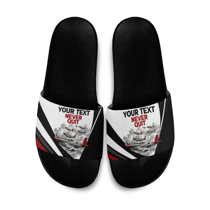Personalized Tuskegee Airmen Slide Sandals Red Tails P-51 Mustang WWII Aviation Never Quit