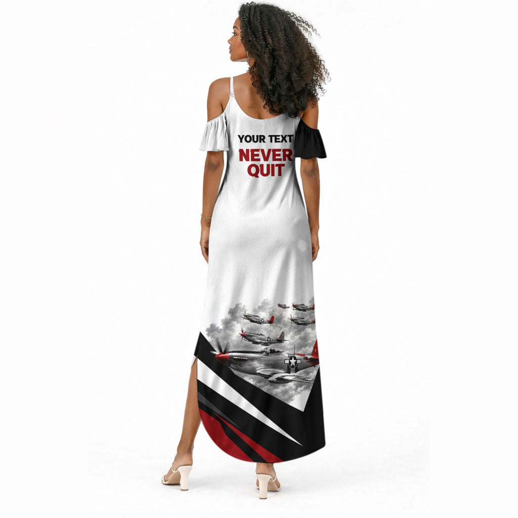 Personalized Tuskegee Airmen Summer Maxi Dress Red Tails P-51 Mustang WWII Aviation Never Quit