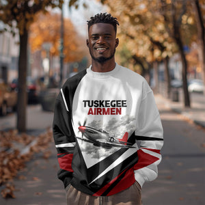 Personalized Tuskegee Airmen Sweatshirt Red Tails P-51 Mustang WWII Aviation Never Quit