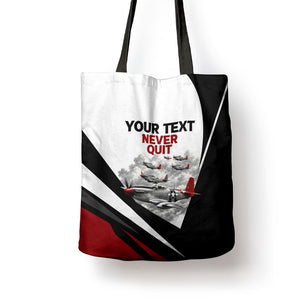 Personalized Tuskegee Airmen Tote Bag Red Tails P-51 Mustang WWII Aviation Never Quit
