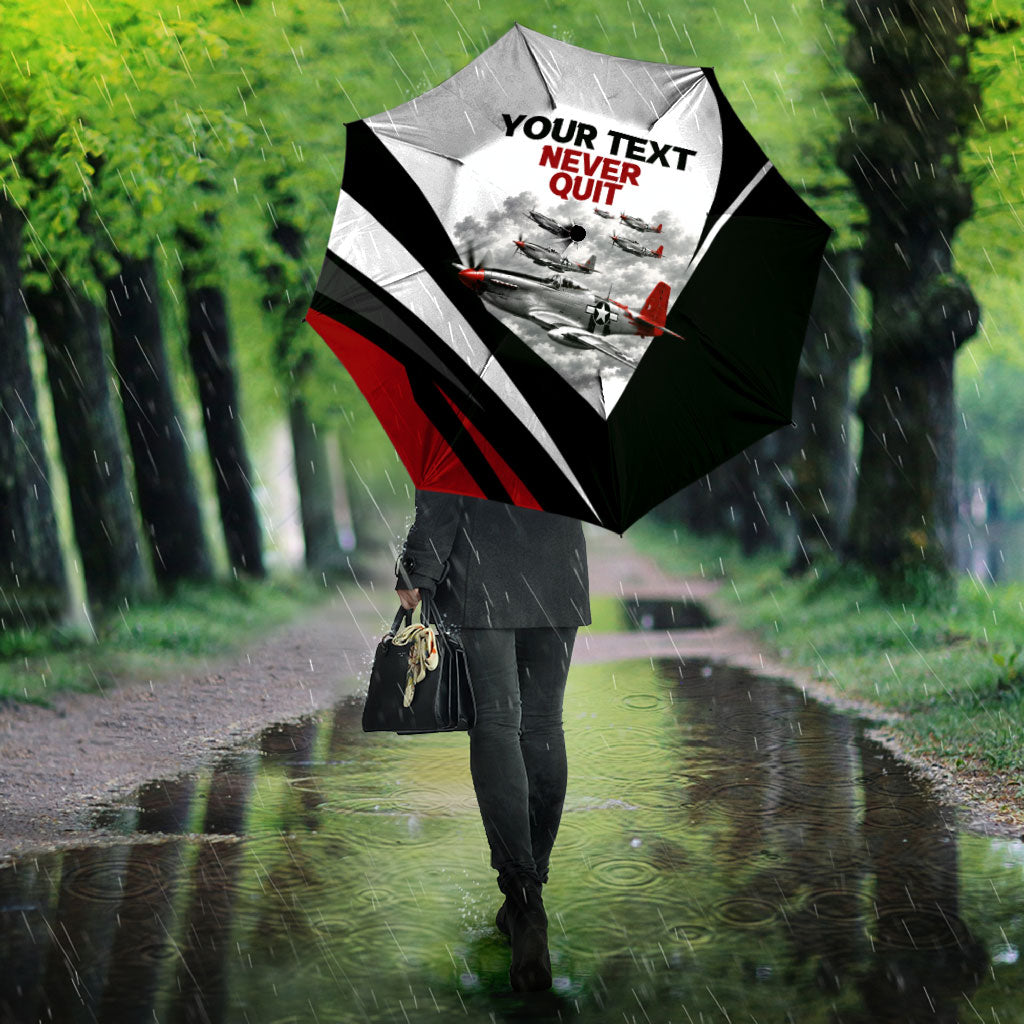 Personalized Tuskegee Airmen Umbrella Red Tails P-51 Mustang WWII Aviation Never Quit