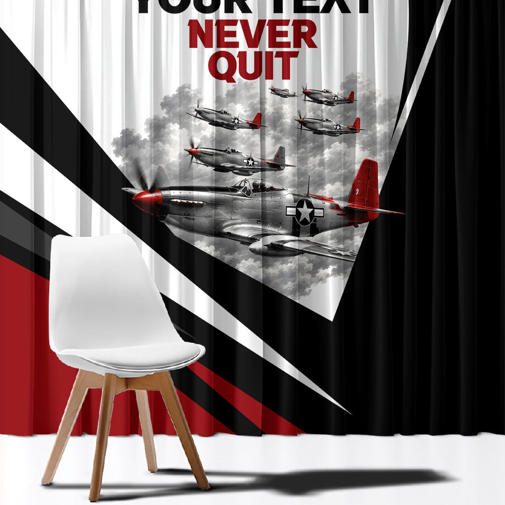 Personalized Tuskegee Airmen Window Curtain Red Tails P-51 Mustang WWII Aviation Never Quit