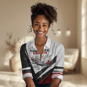 Personalized Tuskegee Airmen Women Casual Shirt Red Tails P-51 Mustang WWII Aviation Never Quit