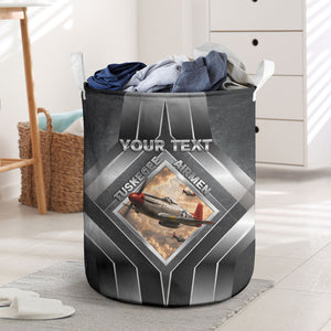 Personalized Tuskegee Airmen Laundry Basket Vintage WWII Aviation History Graphic Art